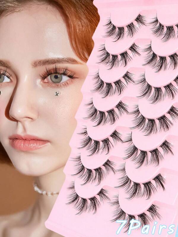 7 paia di ciglia finte, ciglia manga, ciglia da gatto, ciglia finte in mink, ciglia da volpe, ciglia naturali e folte, accessori per il trucco essenziali da viaggio, lunghezza 5-14mm