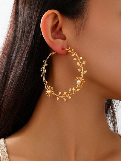 New Elegant Thorn Vine Rose Flower Stud Earrings & Hoop Earrings, Hollow Metallic Gold-Plated Jewelry