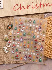 4 Adesivos de Arte de Unhas de Alívio de Desenho Animado de Natal - Flocos de Neve de Inverno, Papai Noel, Boneco de Neve, Árvore de Natal, Laço, Elementos Decorativos de Sino, Adequado para Uso Diário, Casamento e Feriados de Mulheres, Adesivos de Unhas Descartáveis e Autoadesivos, Estilo de Tema Fofo e de Luxo Leve, Fácil de Colar Adesivos de Unhas Vermelhos - Multicolorido - Visão 9