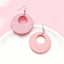 1 Pair Vintage Wooden Hollow Round Pendant Earrings - Baby Pink - View 2
