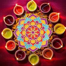 Adornos florales para posavasos de Diwali hechos a mano, decoraciones festivas con forma de mandala pintadas a mano para celebraciones navideñas - amarillo claro - Ver 2