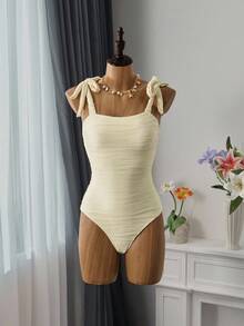 Bellisia Summer Beach Solid Tie Shoulder One Piece Swimsuit Bathing Suit One Piecebathing Suit