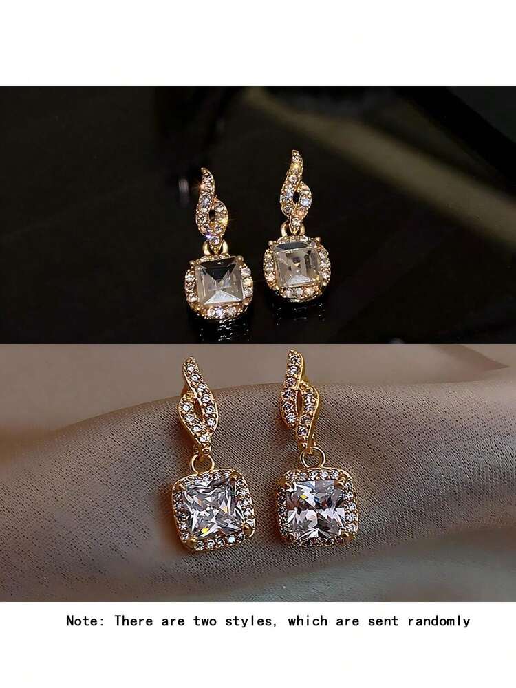 1 Pair Geometric Rhinestone Earrings (Note: This Product Has 2 Random Styles)