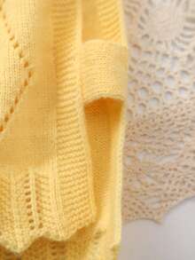 Baby Girl Sleeveless Floral Embroidered Hollow-Out Knit Cardigan Vest - Light Yellow - View 4