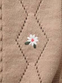Infant Sleeveless Floral Embroidered Knit Hollow-Out Cardigan - Khaki - View 3