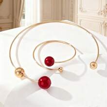 1 Set Red Faux Pearl Necklace And Bracelet Set, Elegant Choker Necklace, Suitable For Banquets, Parties, Weddings And Music Festivals
