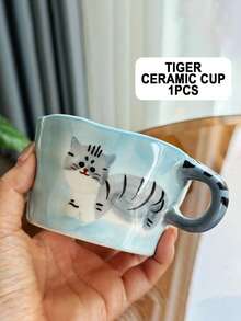 1 pièce Tasse à café en céramique peinte à la main avec motif de chat mignon de dessin animé, sous-glaçure colorée, tasse à thé de l'après-midi, tasse de couple créative de haute valeur - tasse - Voir 8