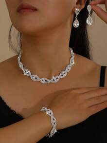 4pcs/Set Necklace, Earrings, Bracelet Jewelry Set For Women, Party, Bride, Wedding