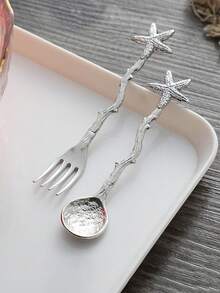 2pcs/Set Golden And Silver Star Spoon, Perfect For Beach Weddings & Party Dessert Utensils - Elegant Coffee Spoons, Tea Spoons