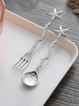 2 件套金色和银色星形勺子，非常适合海滩婚礼和派对甜点用具 - 优雅的咖啡勺、茶匙