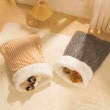 1pc Winter Warm Semi-Enclosed Pet Bed, Tunnel Design For Cats & Dogs, Thick Sleeping Mat, Japanese Minimalist Style, Suitable For Various Pets