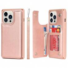 For  13 Pro Max Case With Card Holder, Wallet Case For Women Men,Phone Case  13 Pro Max Case With Stand And Strap,Leather Shockproof Protective Cover- Rosegold{"Color_name":"B-RoseBold"} - 多色9 - 查看 1