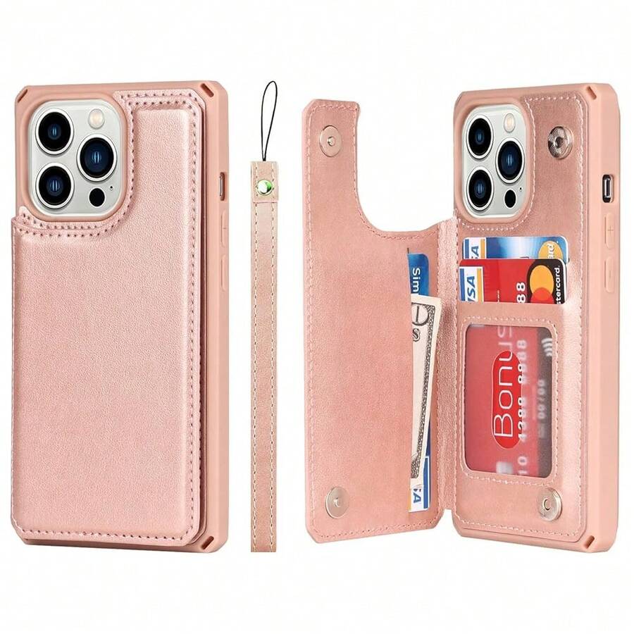 For 13 Pro Max Case With Card Holder, Wallet Case For Women Men,Phone Case 13 Pro Max Case With Stand And Strap,Leather Shockproof Protective Cover- Rosegold{"Color_name":"B-RoseBold"} - 多色9 - 查看 1