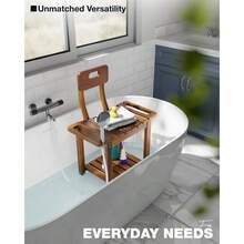 23.4'' Shower Chair With Backrest Bath Chair For Inside Shower Or Tub, Heavy Duty 450 Lbs Support, Non-Slip Feet, Shelf Storage, Built-In Handles For Elderly Or Adults - Cây keo - Xem 7