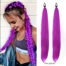26-Inch Synthetic Wig Purple Ponytail Extension With Elastic Tie Straight Sleek Wrap Around Braid Ponytail Heat-Resistant Wig - Multicolor - View 11