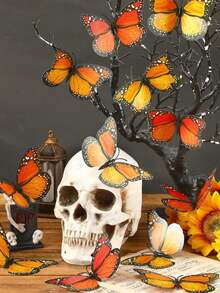 30/12/5pcs Orange Monarch Butterfly Decor, Realistic 3D Plastic Monarch Butterfly Artificial Flower Decoration, Suitable For Bedroom, Living Room, Autumn Party, Wedding, DIY Gift, Wall, Fireplace, Halloween, Thanksgiving, Home, Room Decor, Christmas - Multicolor - View 5