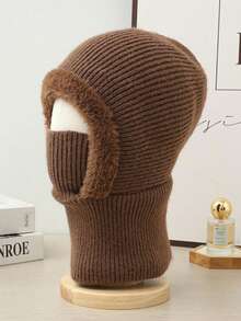 قبعة محبوكة بنمط بوهيمي عتيق ذات لون أحادي للنساء، مبطنة بطبقة حرارية سميكة دافئة، مقاومة للرياح وتوفر حماية للأذن، مناسبة للأنشطة الخارجية