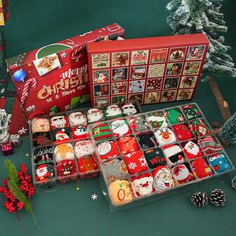 1/3/5/12 双圣诞袜，雪人、圣诞老人、卡通中筒袜，秋冬款，男女通用，圣诞袜 - 为您的家人带来圣诞温暖