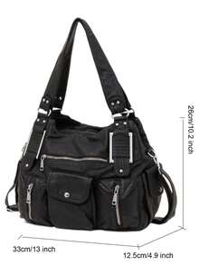 Spacious Women's Vintage Faux Leather Tote Bag - Chic Y2K-Inspired Multi-Pocket Crossbody With Detachable Strap, Zip Closure, Solid Color, Fashionable Shoulder Purse For Everyday Use, Bohemia Style Bag For Women, 2000s Fashion Style Bag For Women, Street & Japanese Bag For Women, New Arrival Tote Bags For Woman