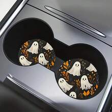 2 件套万圣节鬼魂图案汽车杯垫，用于杯架，2.8 英寸圆形装饰性汽车杯垫，时尚的杯架配件，可保持您的汽车杯架清洁干燥，适用于家庭杯垫和汽车水杯杯垫，适合节日和生日礼物 - 車杯墊 - 查看 3