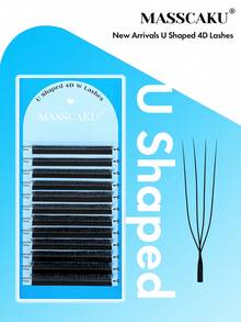 MASSCAKU 12 Rows U-Shaped 4D Eyelash Extensions, C/D Curl, 8-15mm Length, Mixed Length, 0.07mm Thickness, Parallel Flower U-Shaped Handmade Lashes, Easy To Create Blooming Lash Effect, Russian-Style Thick Crossed False Eyelashes, Matte Deep Black, Imported 100% PBT High-Quality False Lashes, Perfect For Women's Halloween Lash Makeup - Black - View 1