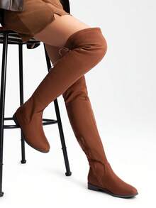 Women's Suede Knee High Boots Elegant Fashionable Ultra Long Boots With Side Zipper And Sock Design For Autumn & Winter Wearing - 咖啡棕 - 查看 11