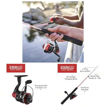 Dock Demon Spinning Reel Or Spincast Reel And Fishing Rod Combo, 30 - Inch Durable Fiberglass Rod, QuickSet Anti - Reverse Fishing Reel