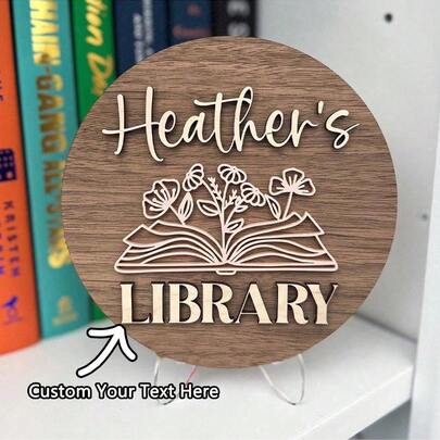 Personalized Library Logo, Bookshelf Decor, Gift For Book Lovers, Bibliophile Symbol, Bookworm Corner Decor, Bookcase Signage, Book-Scented Room Decor, Book Icon