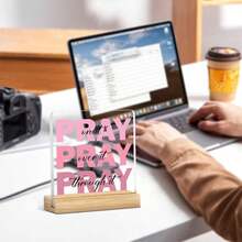 Home Decor  1pc Pink Acrylic "Prayer" Ornament – Christian Desk Decor With Inspired Scriptures, Religious Gift For Women, Birthday & Christmas Home Office Decoration