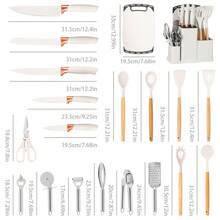 20PCS Silicone Stainless Steel Cooking Utensils-Multifunctional Kitchen Utensil Set, Wooden Handles Kitchen Gadgets Tools Set,Stainless Steel Kitchen Gadgets Accessories, Chef Knife Set,Perfect Kitchen Cooking Tools - White - View 4