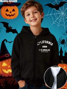 KID005/Chaqueta con capucha para niñosRopa infantil para fiestas de Halloween con capucha con cremallera negra con estampado "CALIFORNIA EST.1776 LOS ANGELES United States" con un diseño atractivo y cómodo para los niños - Negro - Ver 1