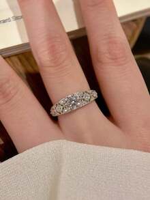 1pc Stainless Steel Lace Rhinestone Ring, Delicate & Cute, Luxury Niche, Versatile, Girlfriend Gift - Bạc - Xem 1