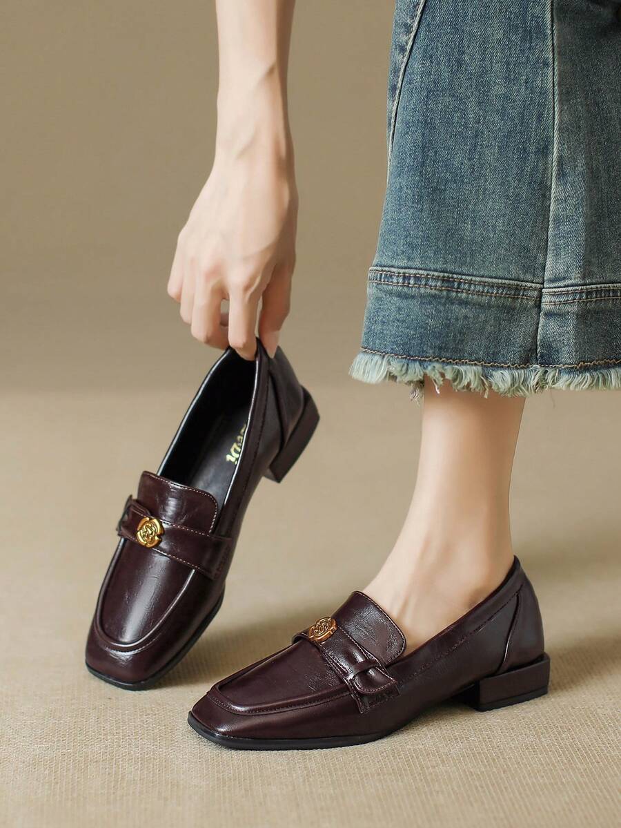 2-Way Vintage Flat Loafers For Women, Thick Heel Square Toe -On Mule Shoes, Retro College Style British