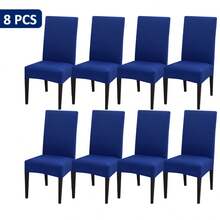 1pc/4pcs/6pcs/8pcs/10pcs Solid Color Milk Silk Chair Cover, Polyester Spandex Dining Chair Slipcover - Royal Blue - View 11