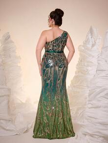 Đầm dạ hội lấp lánh, hàng mới về, đính sequin, lệch vai, dành cho người trưởng thành, cỡ lớn, có thắt lưng, viền bèo nhún, ôm sát, dáng đuôi cá, phù hợp cho dạ hội, đám cưới, tiệc tùng, khách dự đám cưới, đầm dạ tiệc. - màu xanh lá - Xem 2