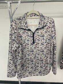 Y2k Camo Print Long Sleeve Shirts Going Out Tops,Women'S Vintage Camo Half Zip Pullover Sweatshirt, Casual Long Sleeve Kangaroo Pocket Hoodie,Vacation Outfits Women, Perfect Mother'S Day Gift For Mom - 紫丁香色 - 查看 1