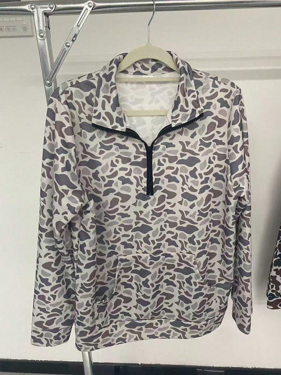 Y2k Camo Print Long Sleeve Shirts Going Out Tops,Women'S Vintage Camo Half Zip Pullover Sweatshirt, Casual Long Sleeve Kangaroo Pocket Hoodie,Vacation Outfits Women, Perfect Mother'S Day Gift For Mom - 紫丁香色 - 查看 1