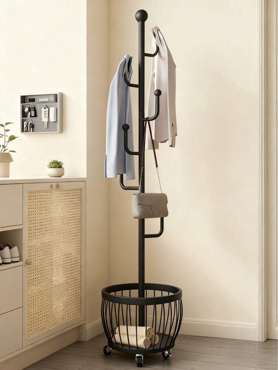 Coat Rack With Storage Basket, Freestanding Clothes Rack, Coat Rack ...