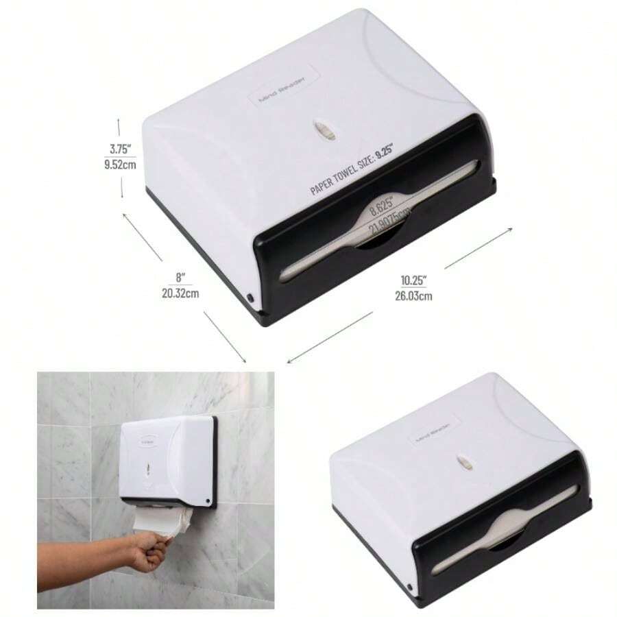Paper Towel Dispenser, Tri - Fold Towel Holder, Restroom, Wall Mount, Bathroom, 10.25Lx 3.75x 8H, Black - White + 1-piece + Dispenser - View 1