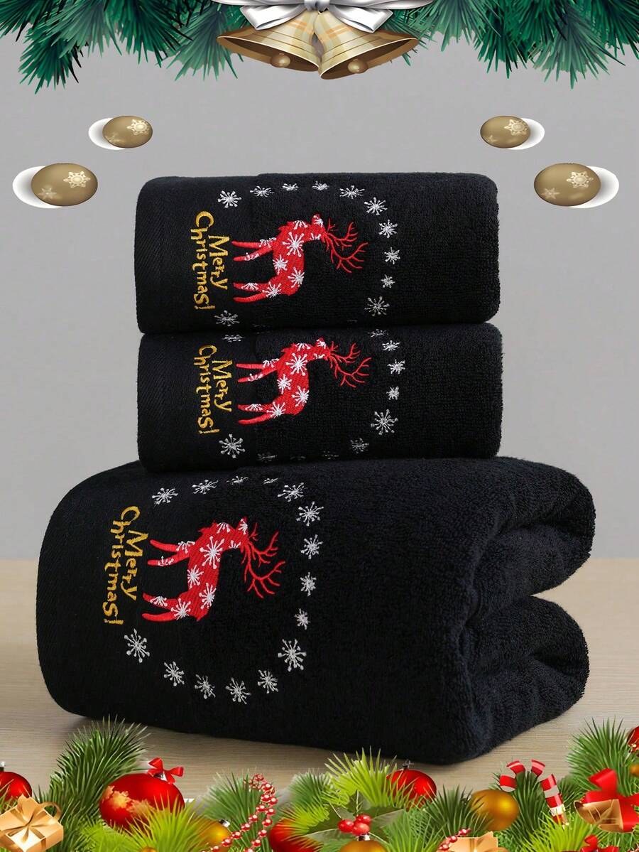 QIBHI 1 pezzo Asciugamano da bagno o da mano con ricamo colorato di cervo, colore solido, assorbente e morbido, regalo di Natale e decorazione per la casa, bagno, decorazione autunnale, per la scuola, per il salone di bellezza, hotel, sport, essenziali per la casa, asciugamano, cura della pelle