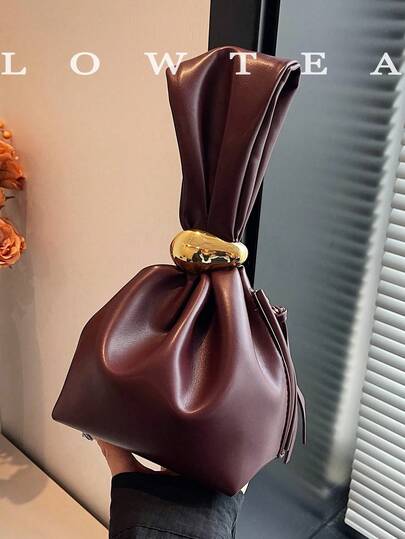 low tea 1 pièce Sac à main en PU de couleur unie, design Ancora bordeaux, sac mini plissé personnalisé pour femmes avec fermeture éclair à décoration métallique, convient pour un usage quotidien et extérieur