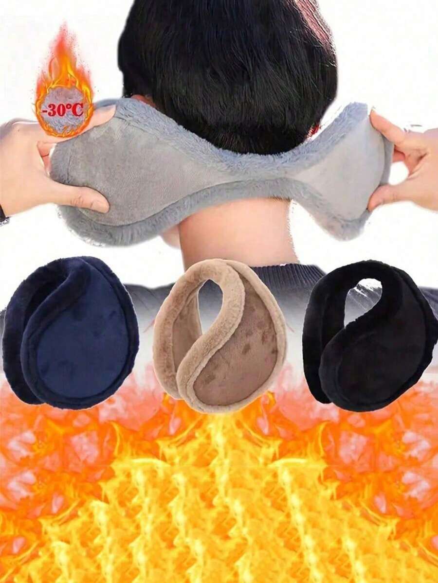 1pc New Rear-Wearing Ear Muffs, Winter Student Ear Warmers, Unisex Autumn/Winter Soft, Elastic, Warm Ear Covers, Outdoor Skiing, Running, Cycling Wind & Cold Protection Thick Earmuffs - Multicolor - View 1