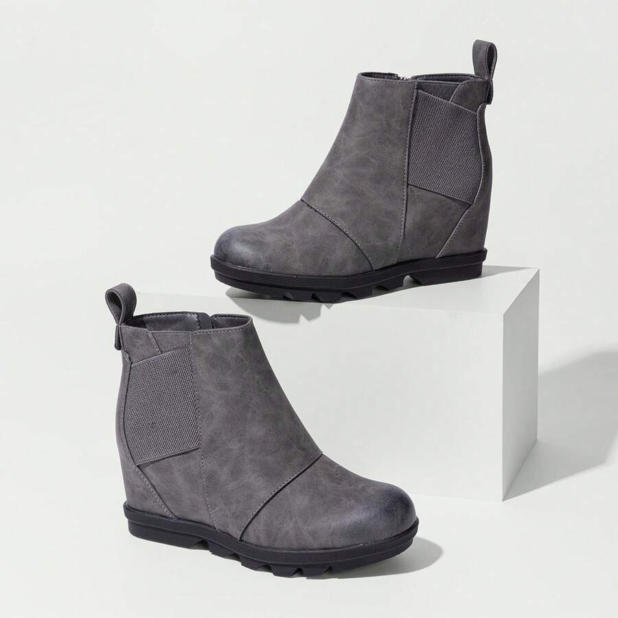 Comfort Women's Wedge Boots Comfortable Ankle Wedge Fashionable Booties - 灰色 - 查看 1