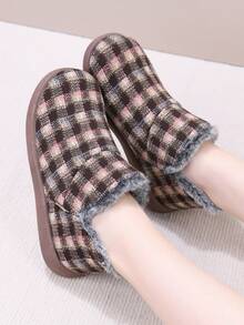 女式冬季毛绒内衬保暖舒适软底一脚蹬休闲保暖靴 - 咖啡棕 - 查看 2