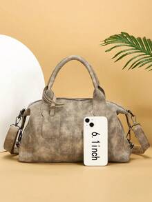 New Vintage Casual Women Handbag Boston Bag Office Commute Tote Shoulder Crossbody Bag With Detachable Strap