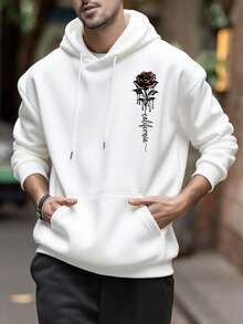 Men's Essential! Gray Tone Rose Print Minimalist Hoodie, Fall/Winter