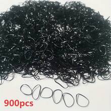 300/600/900 piezas Mini Lazos elásticos para el cabello - Suaves, Negros, Scrunchies de plástico para el cabello, Adecuados para trenzas, peinados de boda, etc.