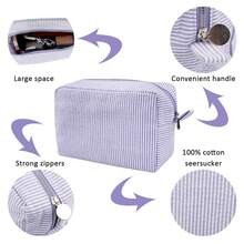 GFU Cosmetic Bags For Women, Seersucker Cosmetic Bag, Travel Toiletry Stripe Makeup Bag, Large Women Aesthetic Organizer Storage Pouch, Girls Handbags Purses,Purple{"Color_name":"Purple"} - 紫色的 - 查看 3