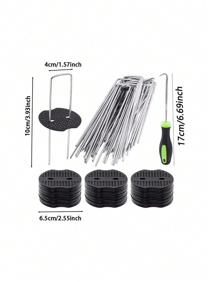50/100pcs Garden Nail + Washer + Hook Set - Lawn Landscape Nails/Galvanized U-Shape Ground Pegs/Heavy Duty Garden Anchors, Suitable For Cloth Fixing/Grass Cloth Decoration/Yard Construction