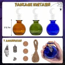 Potion Bottles Halloween Decoration, Set Of 4 Glass Potion Bottles With Corks And 10 Halloween Bottle Labels, Halloween Tiered Tray Decor, Halloween Decorations Indoor